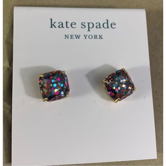 Kate Spade Multi Glitter Crystal Small Square Stud Earrings - Picture 3 of 3